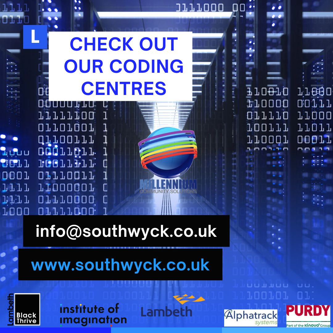 millenniumcic's tweet photo. millennium_community_solutions @milllenniumcic wants you to check out the Mon-Fri children's free
coding sessions. Thanks to the many donations from the following
@DigiPovAlliance
@lambethcouncil 
@BlackThrive Ldn
@HydeHousing
@Alphatracksyst
@kinovoGroup
@ImaginationLdn https://t.co/dhyc8uEs03