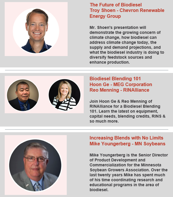 UMCSEnergy's tweet photo. Excitement for #UMCS2023 is building!
April 17-19 in St. Paul

Check out our line-up for our Biodiesel Workshop Track #biodiesel #renewables #energy #cstores #fuel #biofuel

Thank you to our great speakers!
https://t.co/b3KHZ09uRr https://t.co/fUfnhMEiJy