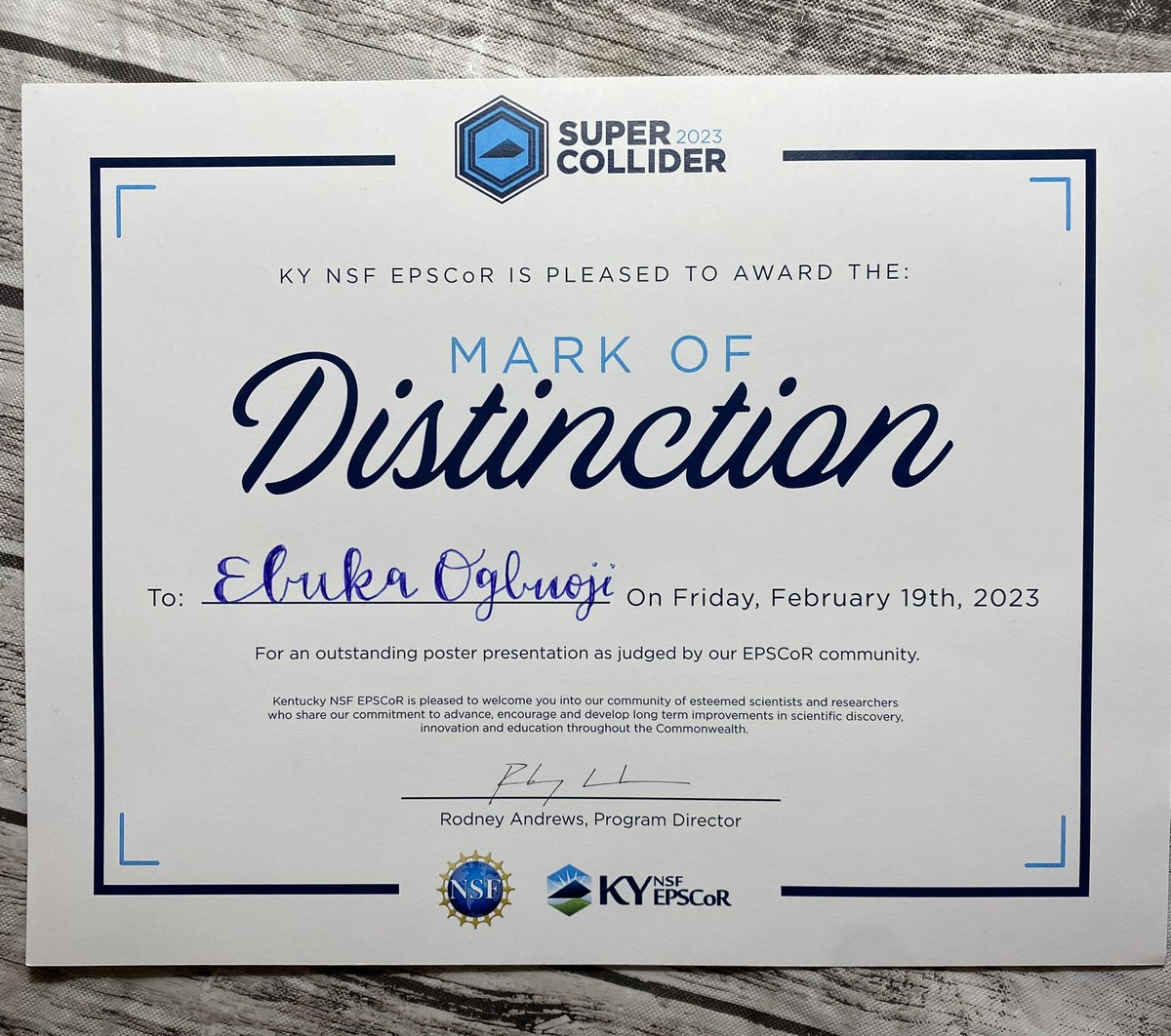 IC_Escobar's tweet image. I am proud beyond words of @rockington2211! He was awarded the #MarkofDistinction at the 2023 @KY_NSF_EPSCoR #SuperCollider! He is a brilliant researcher!!! 
@universityofky @ukyengineering @UKY_CME