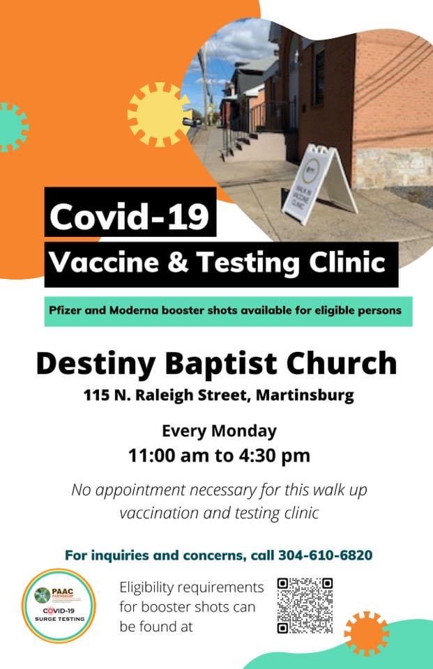 Every Monday in #MartinsburgWV #covid19 #vaccination #testing #booster #clinic #wv