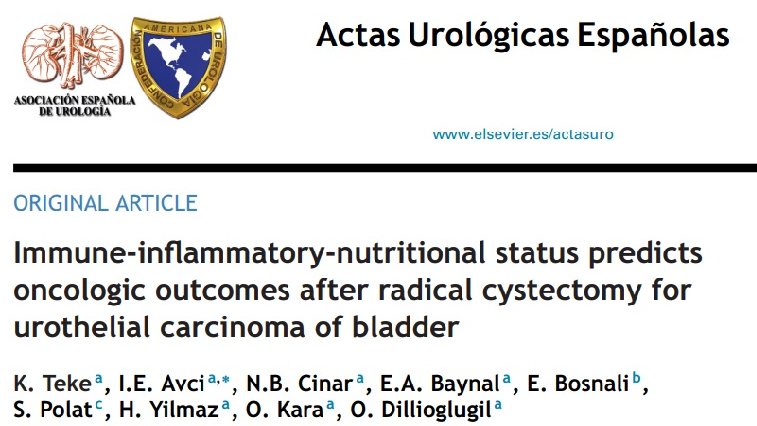 Immune-inflammatory-nutritional status predicts
oncologic outcomes after radical cystectomy for
urothelial carcinoma of bladder sciencedirect.com/science/articl… #urology #oncology #bladder #cancer #cystectomy #original #article <a href="/actasurologicas/">actasurologicas</a>