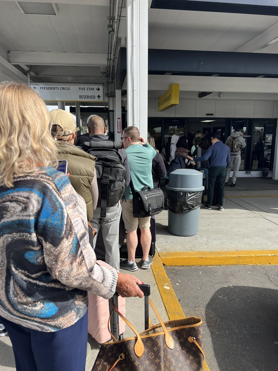 NickUnsworth's tweet photo. @Hertz is officially the worst!  Every time we rent with Gold member it says see desk.  45 min wait here. https://t.co/IoIwx82u1K