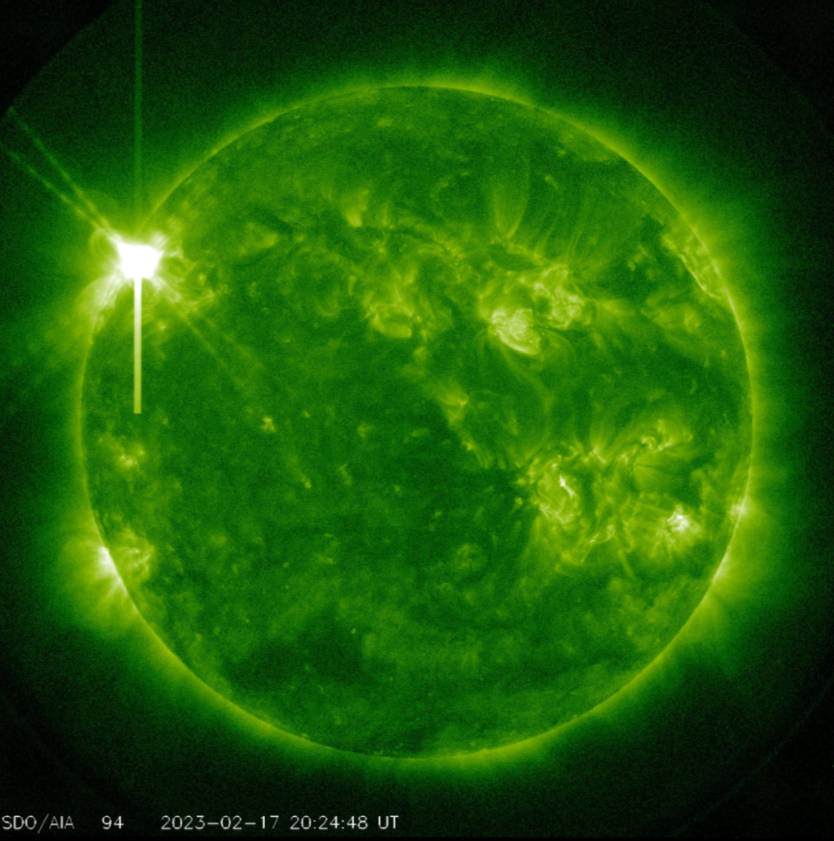 metoffice's tweet photo. There has just been an X2.2 flare from the Sun, the strongest of this solar cycle so far

The CME produced is unlikely to give significant impacts to the Earth due to the location of the sunspot https://t.co/a8D19UO4VY