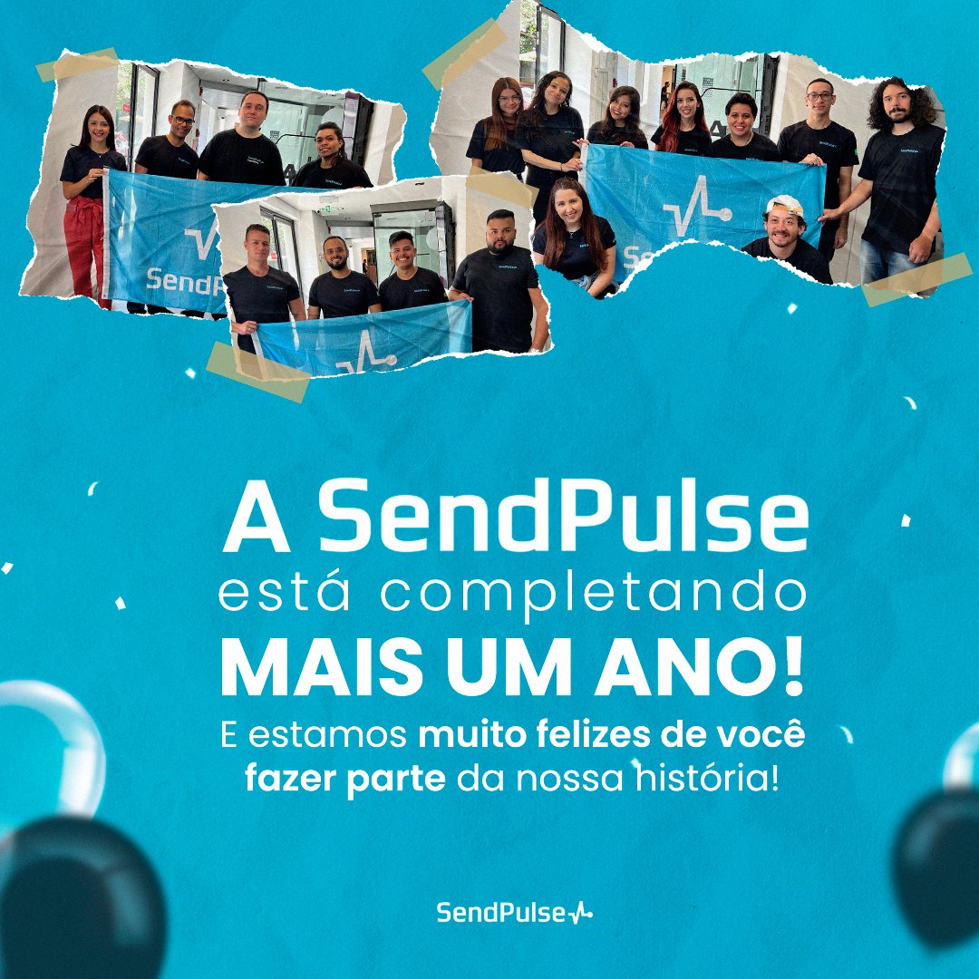 sendpulse_br's tweet photo. Hoje é um dia muito especial para nós. Estamos completando mais um ano e queremos agradecer a todos os nossos clientes, colaboradores e parceiros pelo apoio e confiança em nosso trabalho.

Feliz aniversário, SendPulse!

#sendpulse #sendpulsebrasil #aniversario  #historia #MKT https://t.co/BvlXK7NMbR