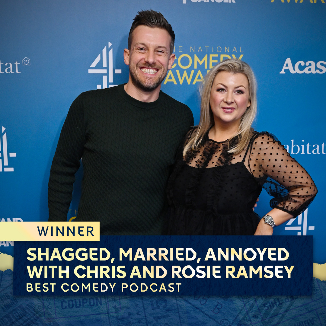 The winners of Best Comedy Podcast is.... *Drumroll* <a href="/4pmWineTimeBaby/">Chris and Rosie Ramsey</a> with <a href="/IAmChrisRamsey/">Chris Ramsey</a> and Rosie Ramsey! #NationalComedyAwards