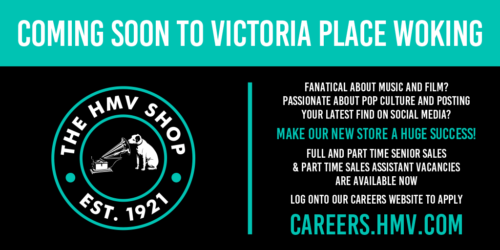 hmvWoking's tweet photo. Coming back to Woking real soon!  Apply for roles at https://t.co/33oqgNFE54 https://t.co/8Zex0uyeWE