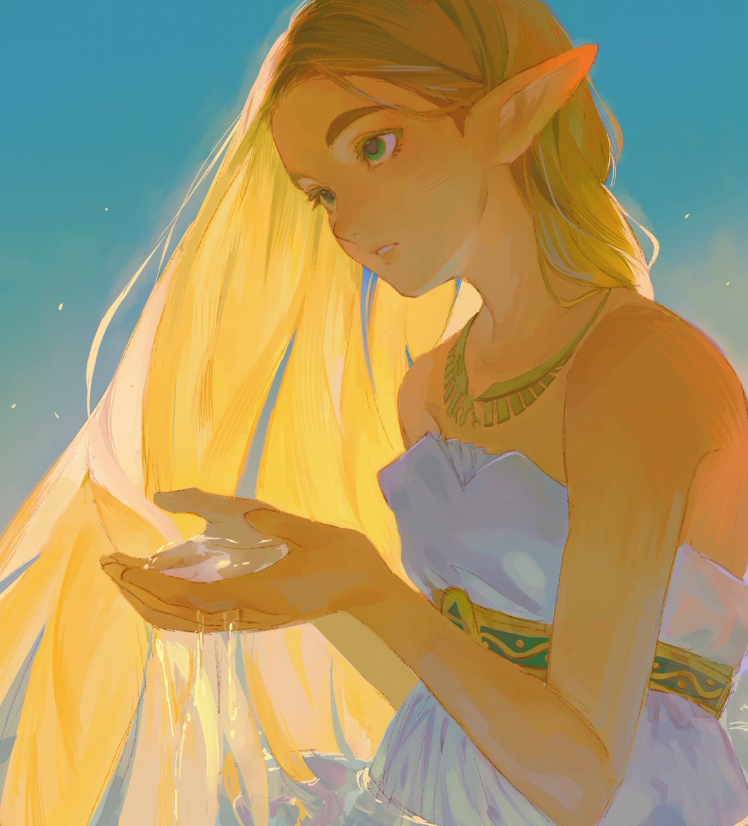 princess zelda 1girl long hair blonde hair solo pointy ears dress white dress  illustration images