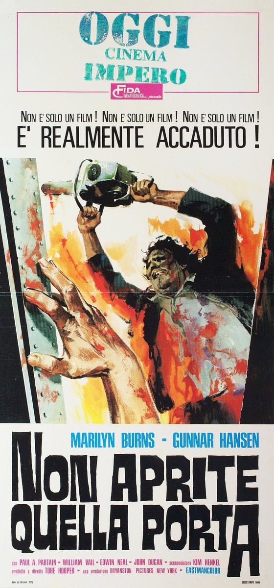 Italian movie poster for #TobeHooper's #TheTexasChainSawMassacre (1974) #MarilynBurns #EdwinNeal #GunnarHansen