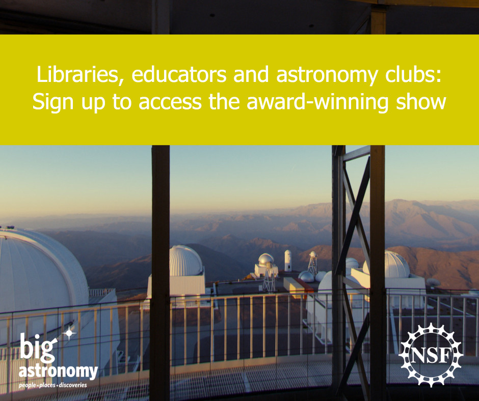Did you know we have an HD Flatscreen version of Big Astronomy? This version is perfect for libraries, teachers, and astronomy clubs - anyone who wants to engage in astronomy content. 
Fill out one form to download the flatscreen version of Big Astronomy! 
bigastronomy.org/flatscreenshow/