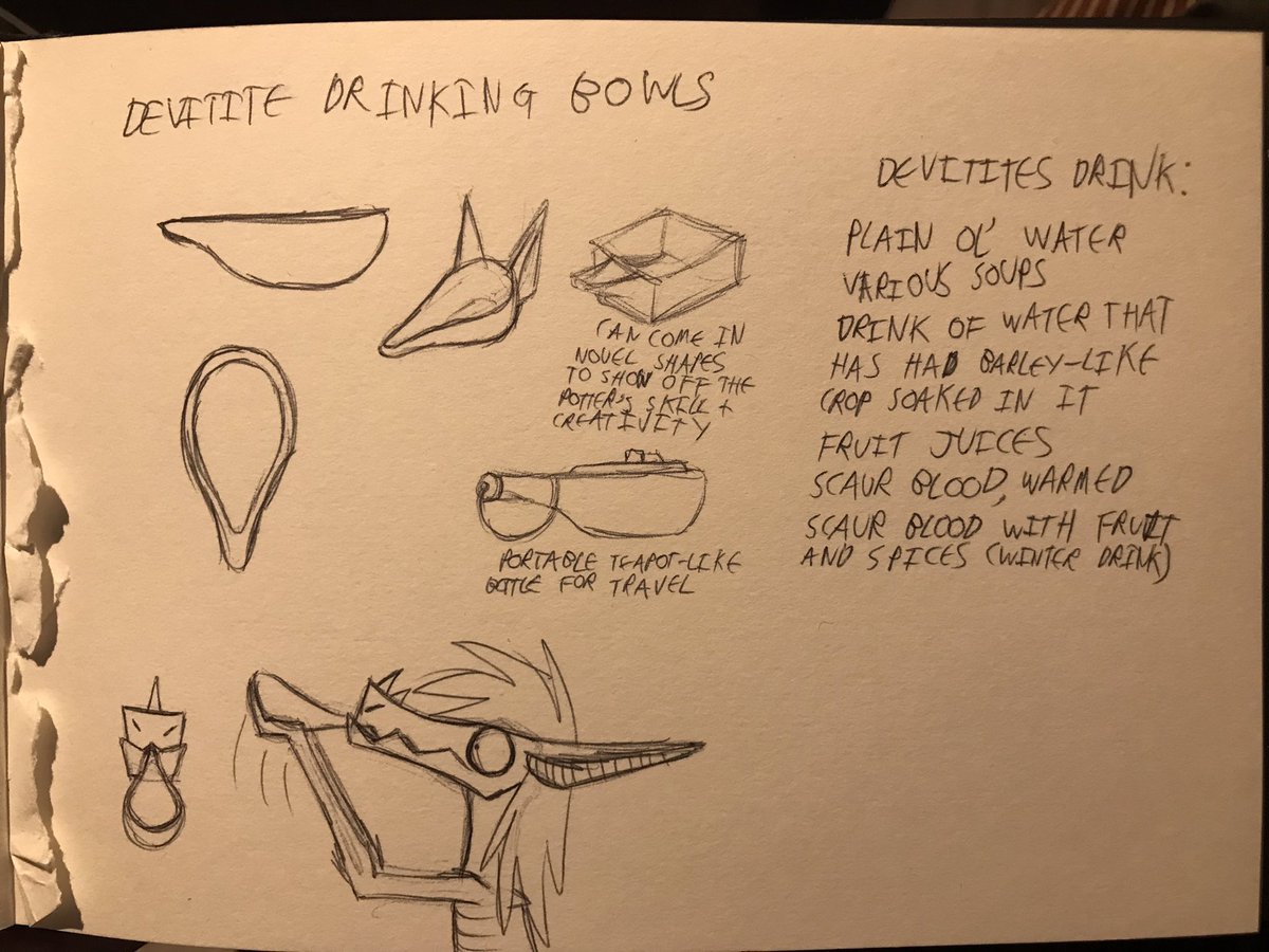 ErmehgerdProxy's tweet photo. Since devitites have no lips or tongue they can’t sip water from a glass like we do. Instead, their drinking implements look something like this
#specev #specbio #worldbuilding #alien #scifi #conceptart #ArtistOnTwitter https://t.co/LNvpgvz8ku