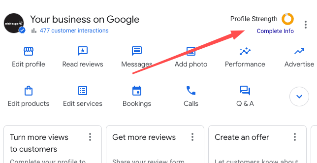 DarrenShaw_'s tweet image. Wow. Have you seen Google's new "Profile Strength" label in the NMX? 

What a scam. 🤦🏻‍♂️

Check out this flow. 🧵

1. Click "Complete Info"...

cc @rustybrick 

#seo #localseo