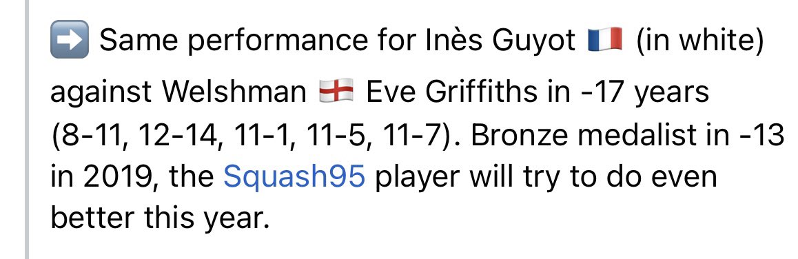 GriffithsNathan's tweet photo. Great effort by @EveGriffiths2 just losing out 3-2 to the French no.2 GU17 @FFSquash Junior Open 💪🌑👊 @newportsquash @sqwales @HerefordSFC https://t.co/F5wRKxykE1