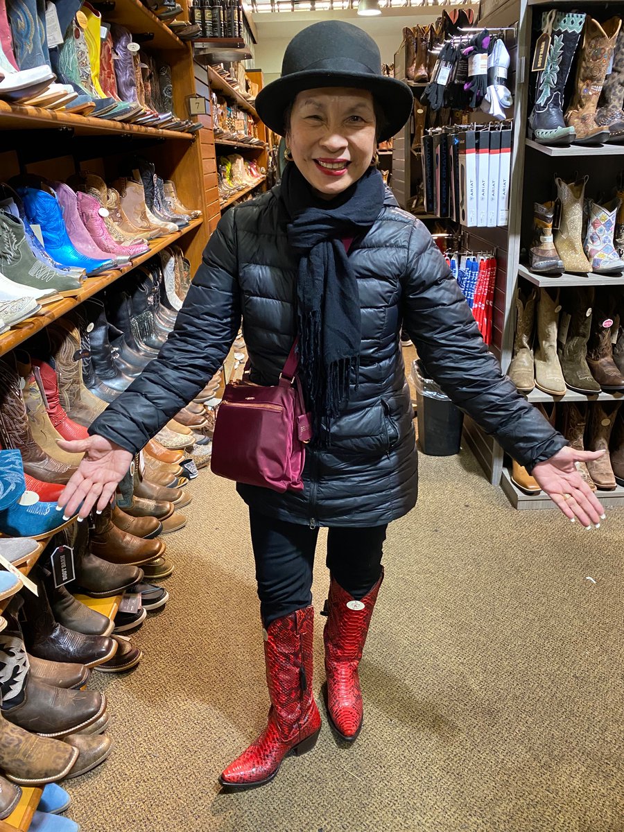 acostalmd's tweet photo. Another #cowboybootFriday at @VUMCneurology with @KesayanMD. Tried convincing my mom to buy the red python boots, but she declined ;) isn’t she cute?! The apple doesn’t fall far from the red cowboy boot tree @tecovas @VUmedicine https://t.co/dxESMWu8kA