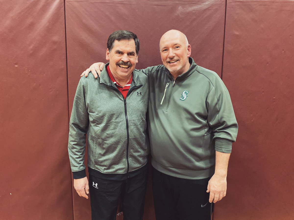 Coach Gibson with Former Steilacoom Boys Basketball coach, Gary Wusterbarth. Both coaches are Washington State Hall of Fame coaches and John Wooden Legacy Award winners for Washington. Over 1,000 wins between the two coaches!