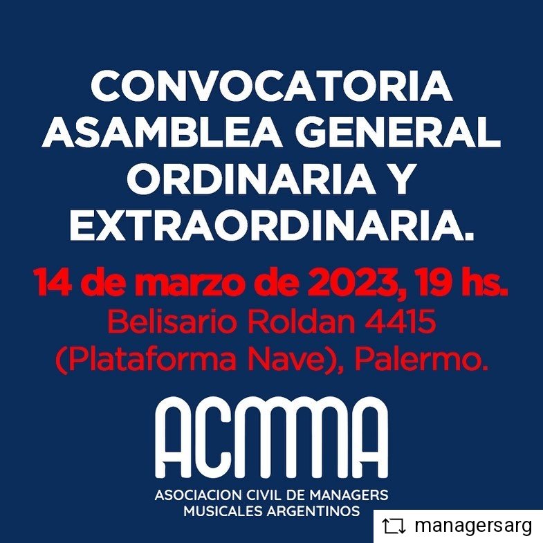 Debi54201602's tweet photo. IMPORTANTE: 
Invitamos a nuestrxs socixs a la Asamblea General Ordinaria y Extraordinaria, que se realizará el próximo 14 de marzo a las 19hs.
Chequeen la invitación en los canales habituales.
¡Lxs esperamos!
ACMMA - Poniendo en valor la música argentina #repostandroid #repostw10 https://t.co/SG3aG2JtPI