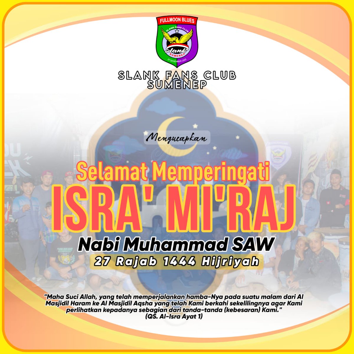 "Selamat hari Isra Mi'raj untuk semua Muslim di seluruh dunia, semoga kisah perjalanan Nabi Muhammad SAW bisa mengingatkan kita kembali pada kuasa dan kebesaran Allah SWT."
Amin amin ya rabbal alamin🤲🙏

#isramiraj 
#slank
#slankers
#fksjatim
#sfcsumenep
#slankersjatim