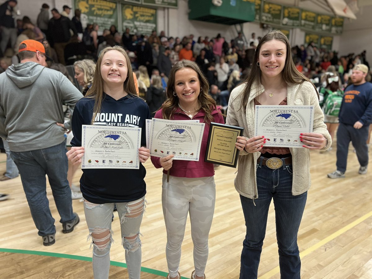 congrats to Lady Bears 🏀 Addie Marshall <a href="/morganmayfield8/">morgan mayfield</a> &amp; <a href="/alissaclabo_15/">Alissa Clabo</a> on their selections to the ‘23 NW 1A All Conference Team
GO 🐻 <a href="/MACSchools/">Mount Airy City Schools</a> <a href="/granitesquad/">GSOD</a> <a href="/ahmayfield/">Angela Mayfield</a> <a href="/AbbyGallimore1/">Abby Gallimore</a> <a href="/MrCoryLeeSmith/">Cory Smith</a> <a href="/MABearHistorian/">MA Bears Historian</a> <a href="/Coach_Holder4/">Logan Holder</a>