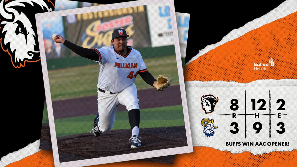 ⚾Buffs WIN!!!

<a href="/BuffsBB/">Milligan Baseball</a> traveled to CIU and picked up its first <a href="/AACsports/">AAC Sports</a> victory of the season! #BuffStrong🦬 <a href="/BalladHealth/">Ballad Health</a> 

Jimmy Gamboa: WP, 6IP, 1ER, 5H, 6K, 2BB
Braden Spano: 3-5, 2R
Angel Lobo: 3-5, R, RBI
Caleb Berry: 2-4, 2B, R, RBI

📝ow.ly/9c6x50MW5v7
