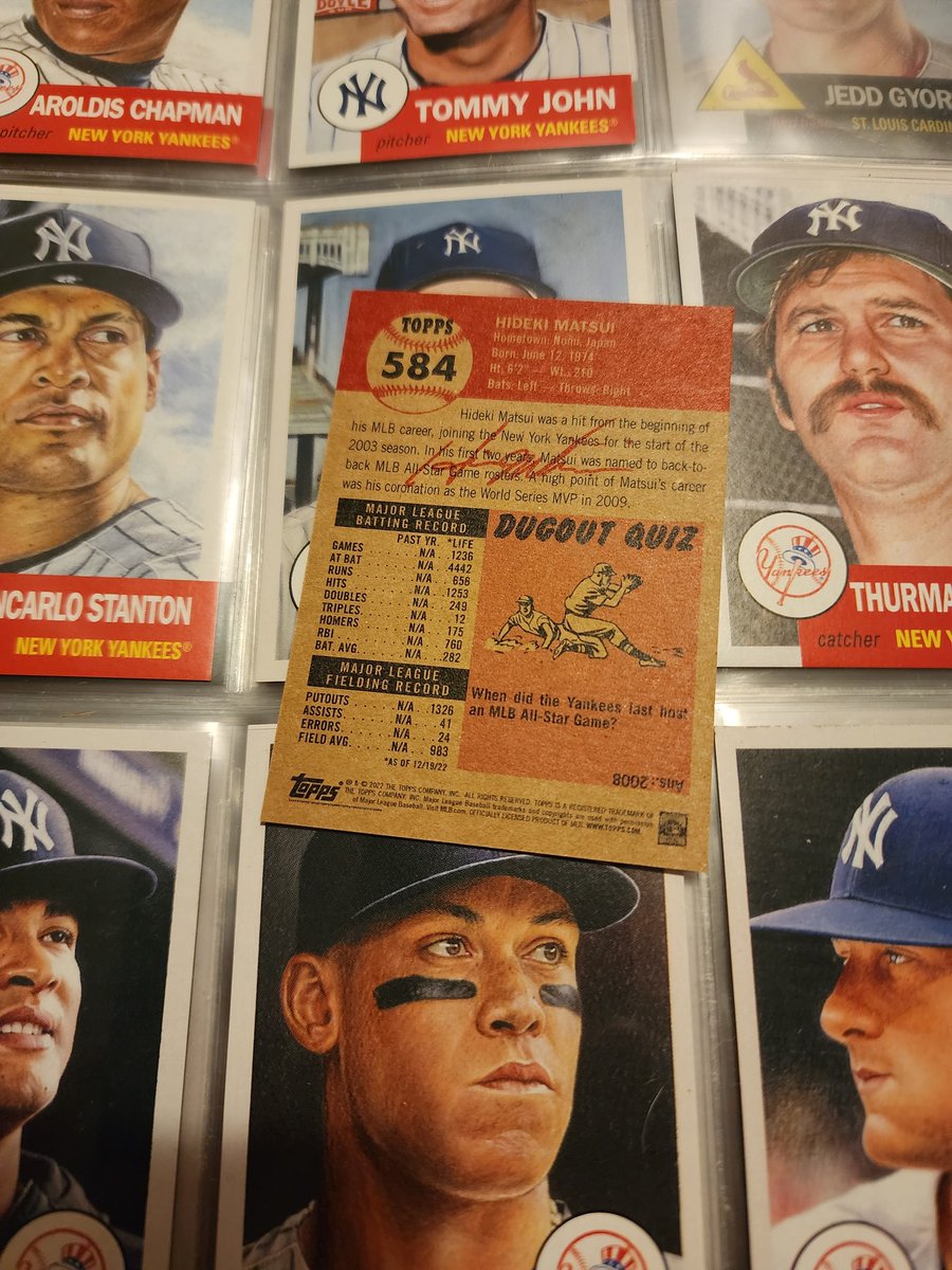 freehan11's tweet photo. Today's mail brings #ToppsLivingSet card #584, #HidekiMatsui , the 13th @Yankees player in my collection. @CardboardStats @CardPurchaser @yanxchick #thehobby #baseballcards https://t.co/IrXT94k0HW