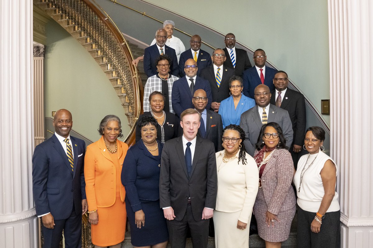 JakeSullivan46's tweet image. Today, I was honored to welcome presidents from Historically Black Colleges &amp;amp; Universities to discuss partnerships, campus security, &amp;amp; encouraging their graduates to consider careers in national security. This Administration is committed to supporting the vital mission of HBCUs.