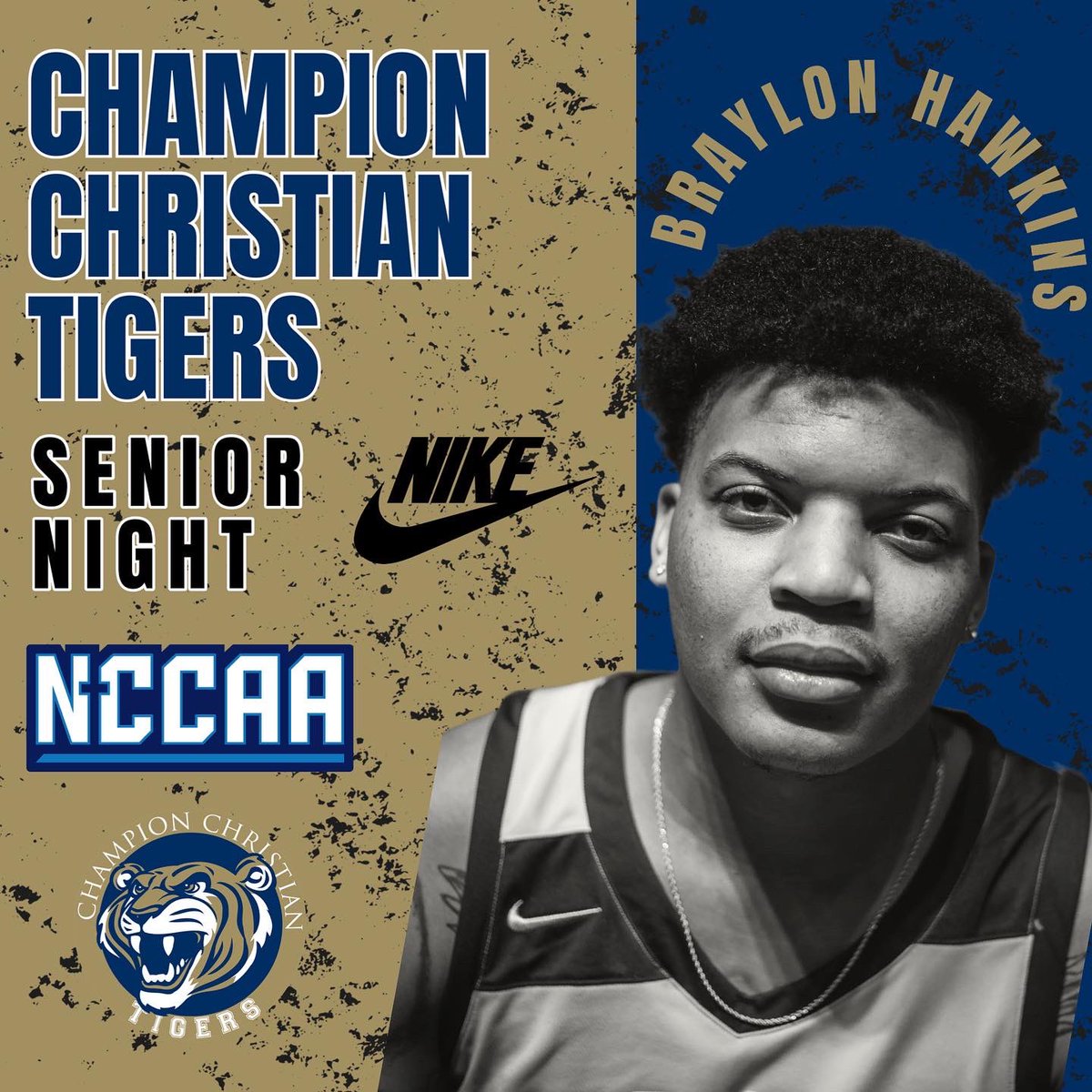 ChampionMBB's tweet photo. 🚨 Come and join us for Senior Night tomorrow! Our seniors will be honored at 6:00pm, so show up a little early so you don’t miss this special night! Girls at 6:30pm, and the guys at 8:30pm. Livestream available at Tiger TV on YouTube! See you there! 👀 #committedtogether🤝 https://t.co/lRdDeLdmWx
