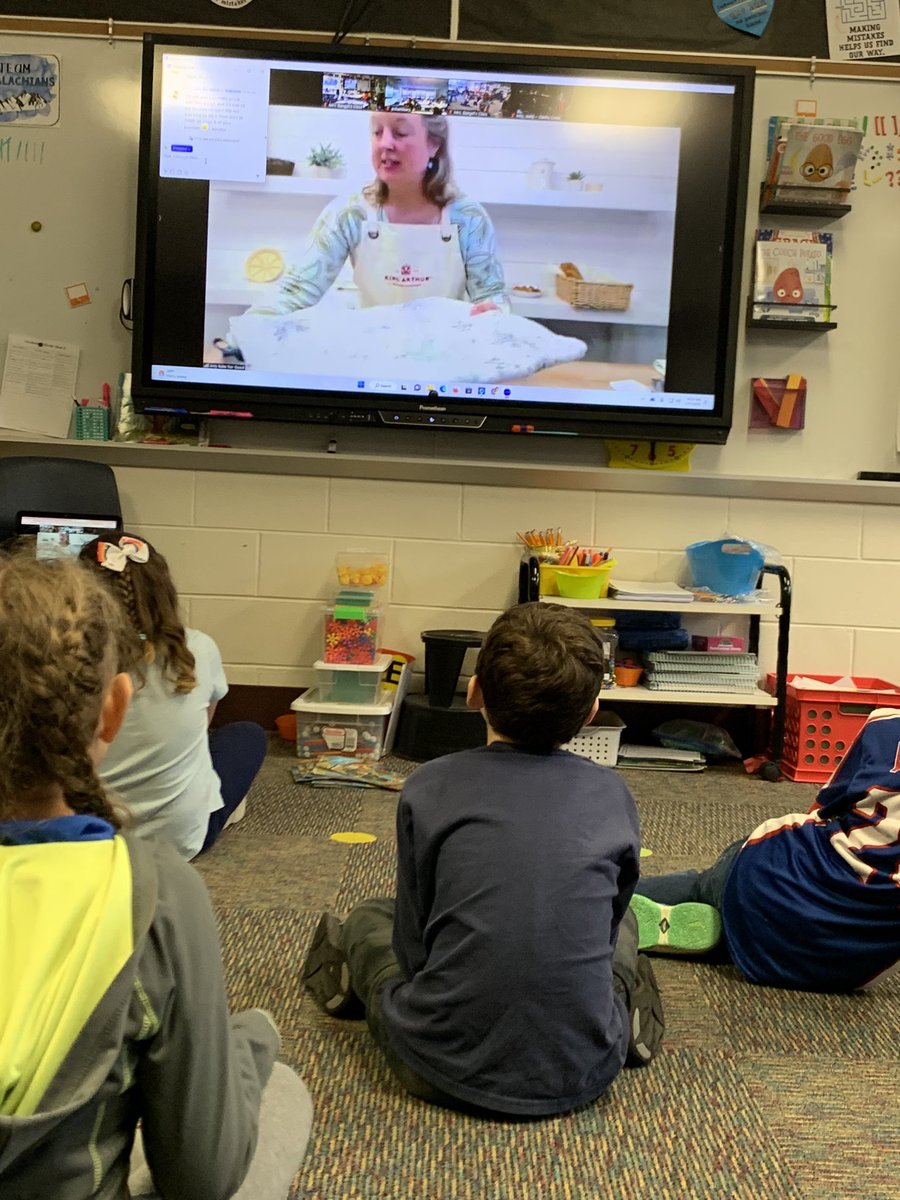 MrsEBangel's tweet photo. What a fun experience with Amy from @kingarthurflour! Students learned how math, science, and reading all come together for baking bread! 🥖 🍞 🥯 🥨 We can’t wait for our #bakeforgood kindness challenge! 🤩 Thanks for all of the materials! https://t.co/hBhY6N0L9b