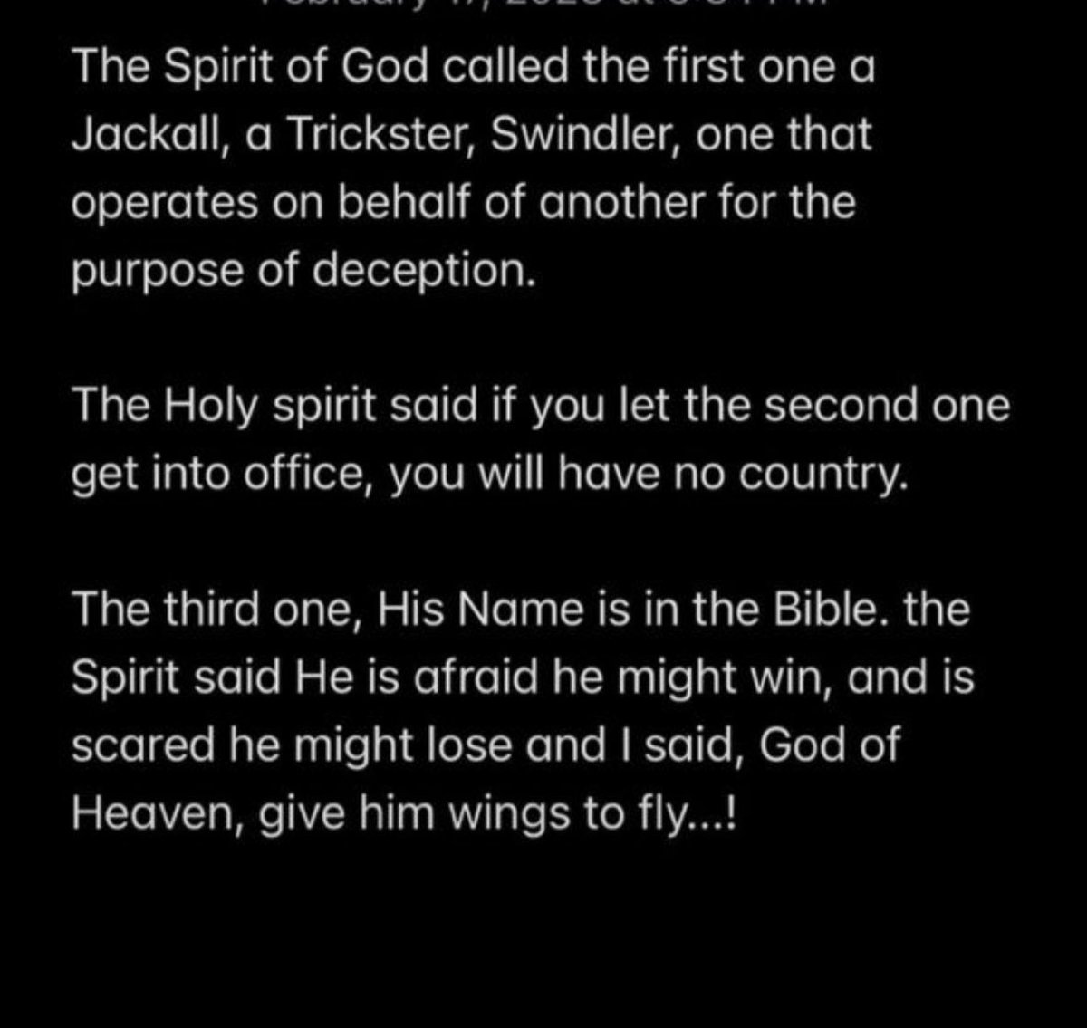 Rich_Tee01's tweet photo. Lord I thank you for your love for Nigeria. We thank you for strength and wisdom for our incoming president. We thank you for He has wings to fly. Lord we give you thanks. #PastorChris #ObiDatti2023 #Pastorchrishasspoken #Godhasspoken #presidentialelections #NigeriaDecides2023 https://t.co/iF70mBGYxy
