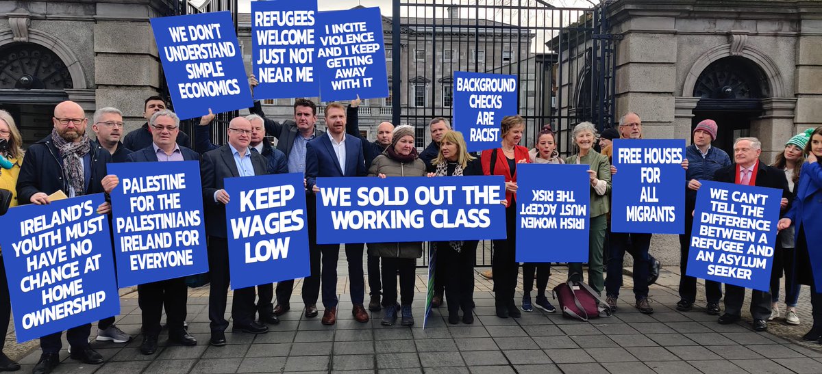 Ireland's leftist politicians stand outside Leinster House to advertise the #IrelandForAll NGO rally.
(Colourised, 2023)
#NGOFest23 #AstroturfRally
#IrelandisFull