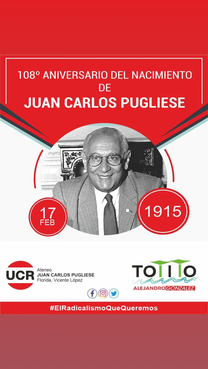 Hoy se cumple el 108° aniversario del nacimiento de quién con orgullo nos representa no solamente con su nombre, sino con sus valores.Por su honestidad en el manejo de la cosa pública y su compromiso con la democracia,el diálogo y el consenso. #UCR #EvoluciónRadical #VicenteLópez