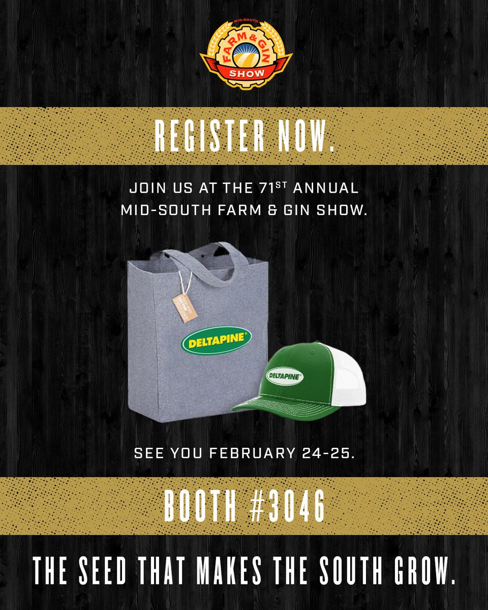 DELTAPINE's tweet image. It’s almost time for the 2023 Farm &amp;amp; Gin Show. Heading to Memphis yourself? Drop by our booth 3046 and say hello. 👋

deltapine.co/3xuni7g 

@farm_gin_show #SponsorsofSuccess #MSFGS2023 #farmandginshow