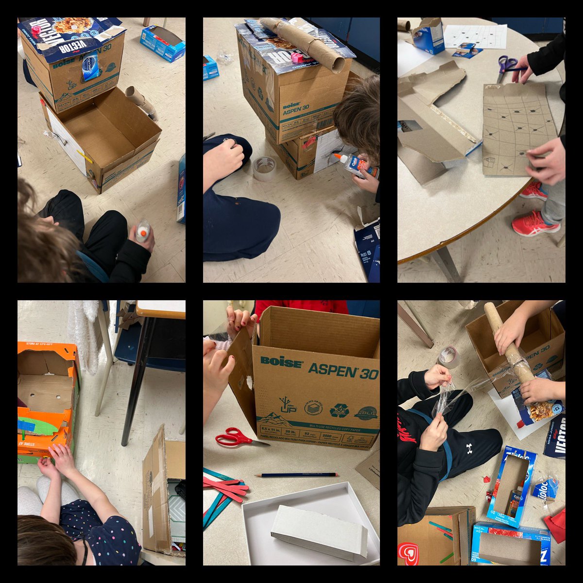 jenfunke's tweet photo. We often play board games in our Friday afternoon social group, but today we made our own cardboard games! So proud of the students! Stay turned to see the final results! @Seaside_elem https://t.co/6SzrAZA6Bq