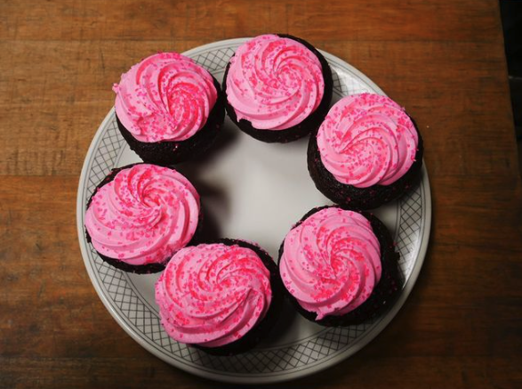 These scrumptiously pink cupcakes can be found at @TakeFiveCafe - enjoy one of these chocolate batter treats topped with cream cheese icing, and feel good about it too! Part proceeds from the sale of these delicious cupcakes will be donated in support of #PinkShirtDay