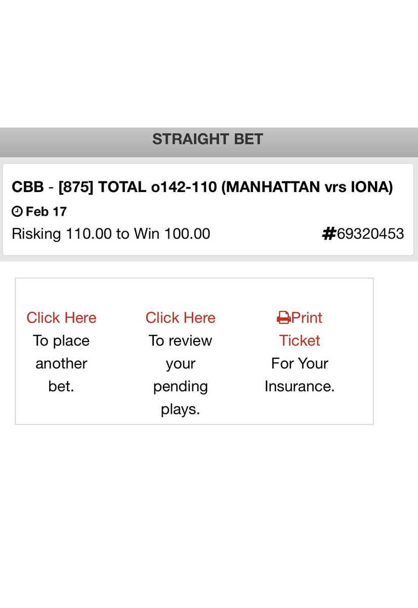 CrushTheBookie's tweet image. 🔥TONIGHTS #FREEPLAY IN #NCAAB #MAACHoops MANHATTAN @ IONA 

1:🏀MAN/IONA OVER 142 
110/100📺ESPN3 7pmET 

15-5 MY LAST 20 #FREEPLAYS TRYING TO GO GET THEM IN COLLEGE HOOPS

CHECK BACK ON SATURDAY NIGHT AT 6pmET FOR MORE #FREEPLAYS FOR ALL OF #GamblingTwitter #SportsBets