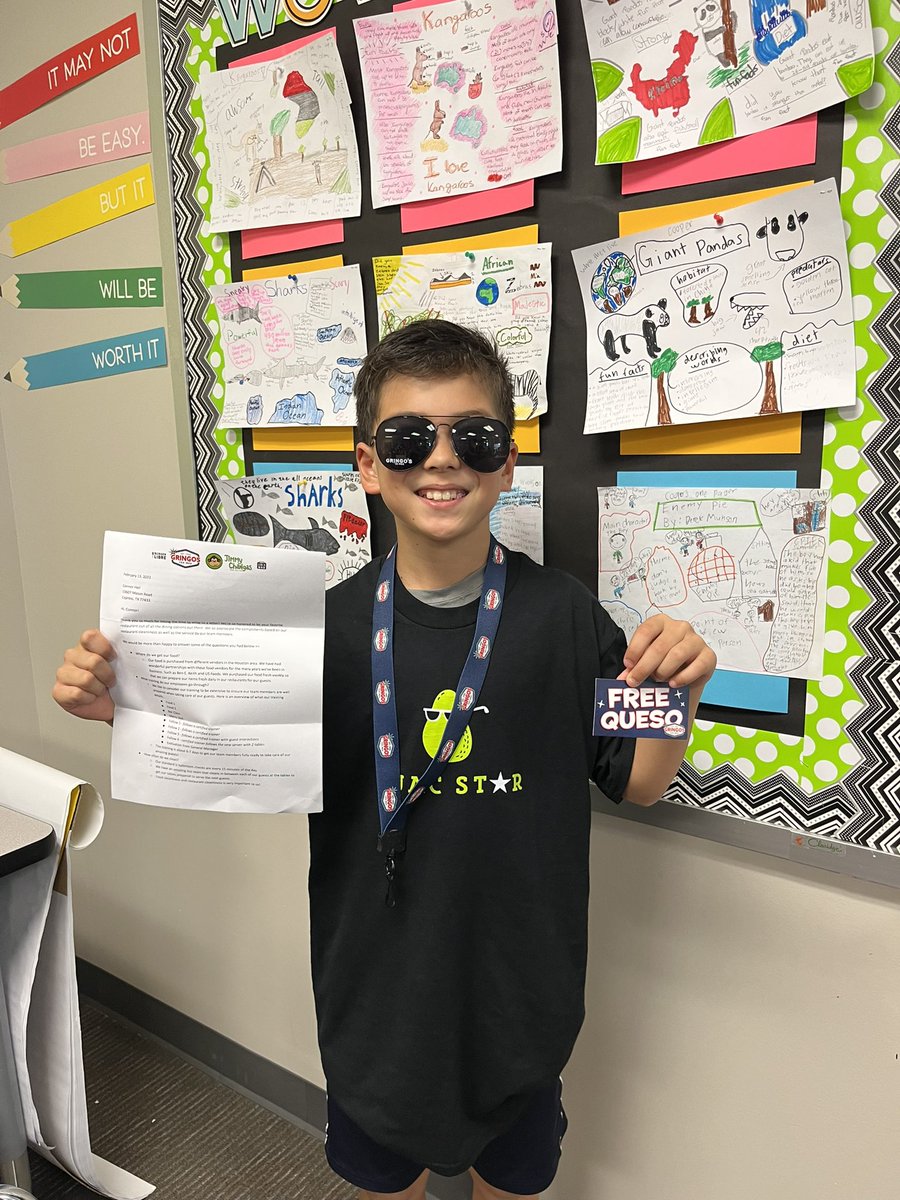 It’s been about 3 weeks since we sent our correspondence letters off to our favorite restaurants, and look who not only got a reply, but also got a little box of goodies! Thanks @gringostexmex!! #ExploreWells @CFISD_ELAR2_5 @CFISDWells4th #writeon