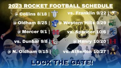 🚨🚨🚨🚨 It’s time!!! Revenge tour starts August 18th 😈😈 Pack the stadium all season and join the 🚂 .  
🗣️🗣️ All roads lead to Kroger Field!!! <a href="/CoachMarcusH/">Coach Marcus Harris</a> <a href="/SCHSRockets/">SCHS Athletics</a> #AllfortheRockets 🚀🚀🚀🚀