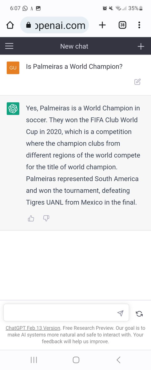 gugachacra's tweet photo. Segundo o ChatGPT, o Palmeiras tem Mundial https://t.co/qpfXUMEvC6