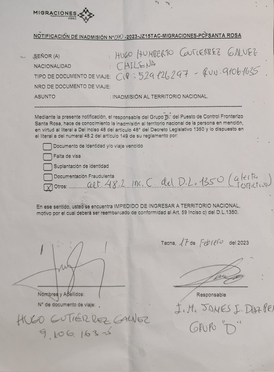 Hugo_Gutierrez_'s tweet photo. El régimen de Dina Boluarte me considera un peligro para la seguridad nacional del #Perú, según su información de organismos de inteligencia nacionales o extranjeros, y me impide ingresar a "su" país https://t.co/vbWd6RJEl5