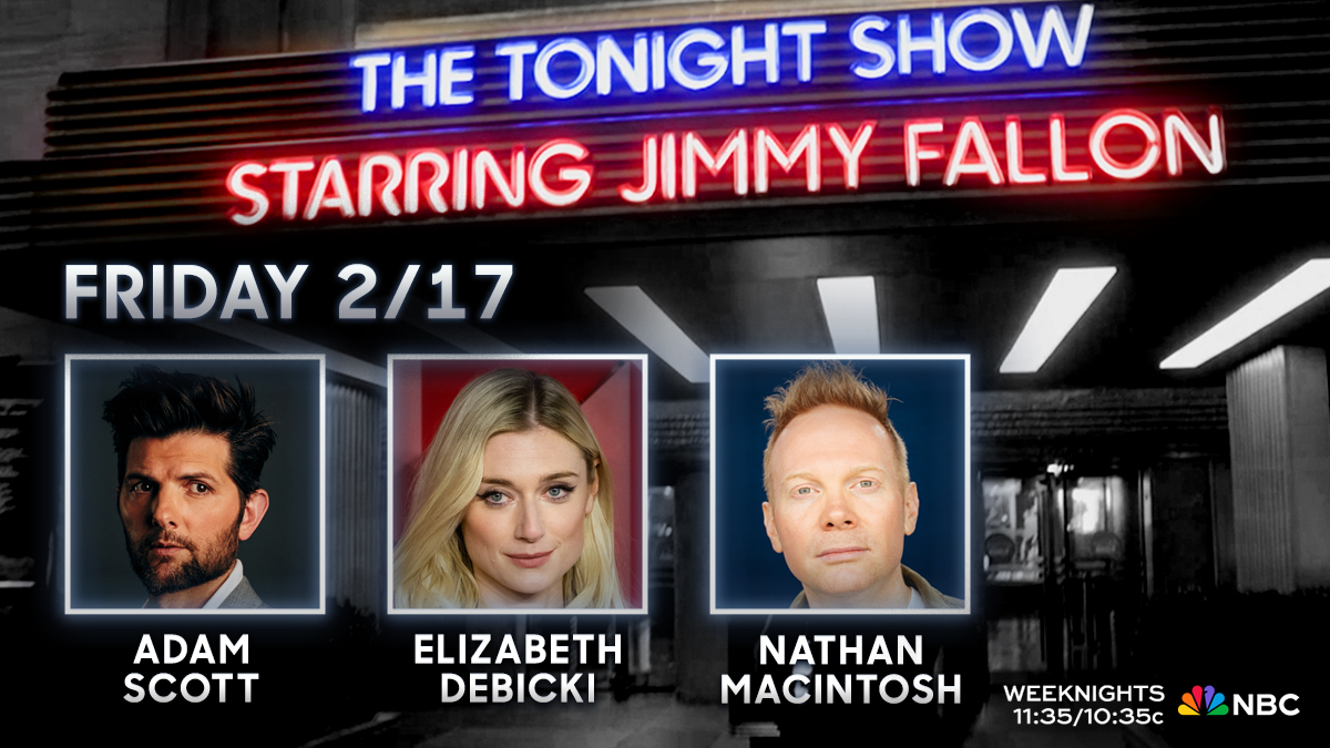 We’ve got a great show for you tonight! 🎉 💈 Perm Week Day 5 ✍️ Thank You Notes 🤩 @mradamscott ✨ Elizabeth Debicki 🤣 Stand-up from @Nathanmacintosh #FallonTonight