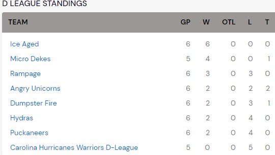 As we head into the 'Outdoor Game' break in Raleigh...a look at the standings. @IceAgedHockey shoots for .750 in the standings. So far, we're ahead of our goal. #OldMenStrength #BeerLeagueHockey