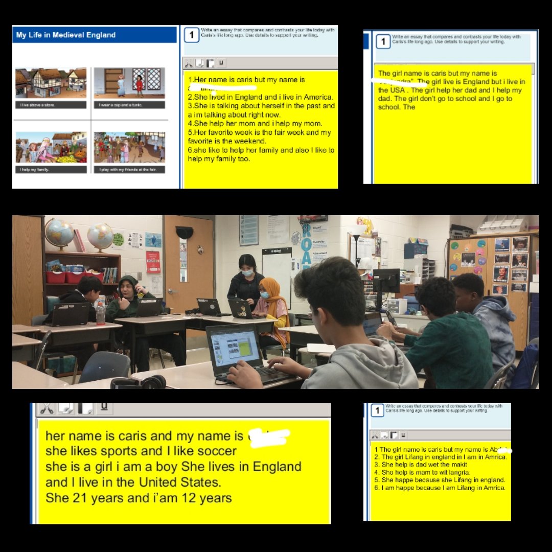 slynde_JML's tweet photo. ELs practicing their writing skills. Started with a refresh lesson on how to compare and contrast. Then, Ss practiced comparing and contrasting their own lives with the character in the story. So proud of them. Writing is hard. @JML_MS_OFFICIAL #jmlPride https://t.co/NQAdWDEPAB