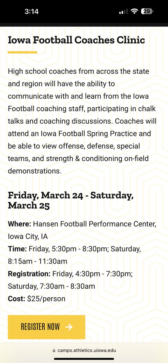 campworksonline.com/index.cfm/regi…

#nebpreps Coaches Clinic <a href="/HawkeyeFootball/">Hawkeye Football</a> 
March 24-25 $25.