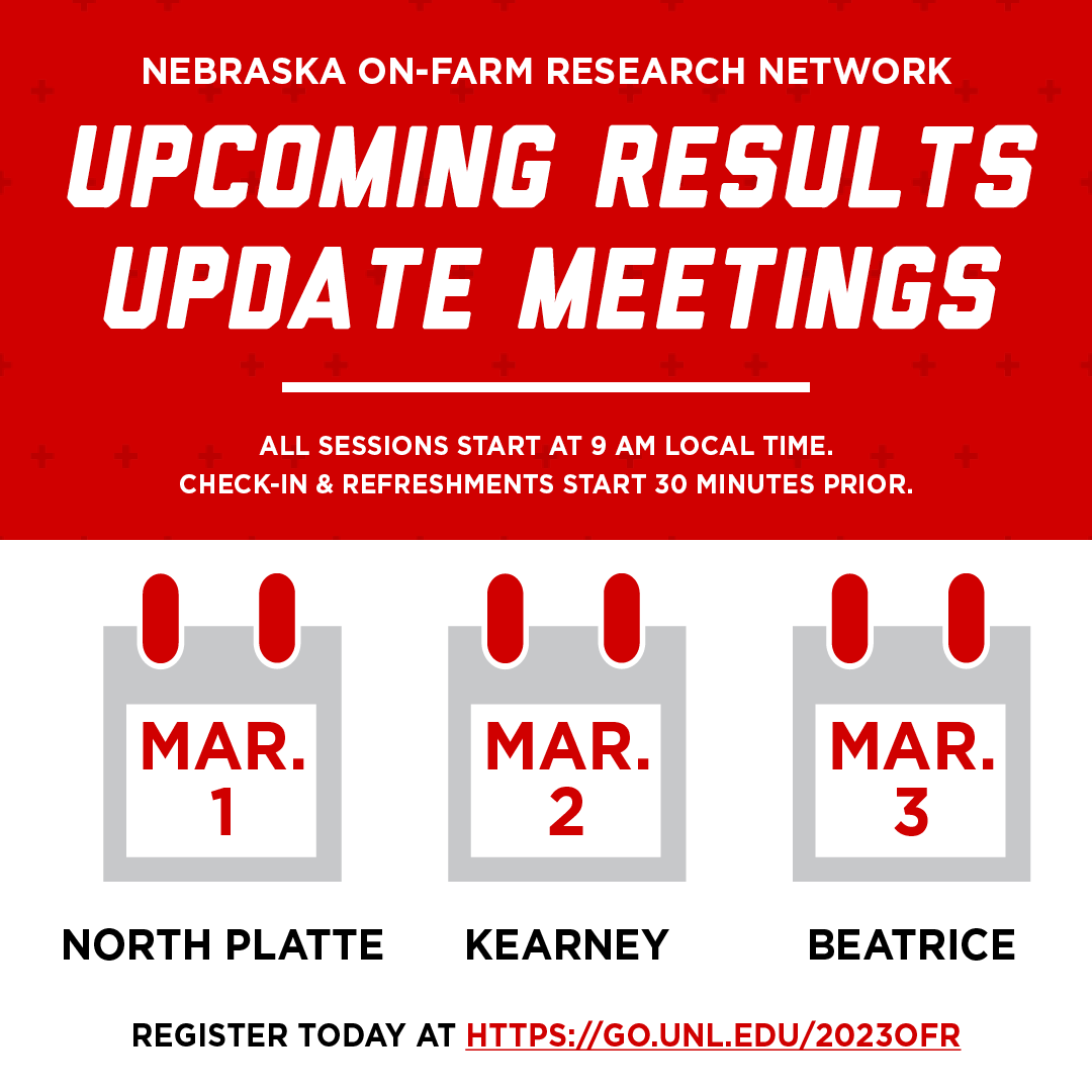 March brings 3 more opportunities to hear the results of research conducted around the state! This is a great way to get reliable and local data for your farm. Register at:onfarmresearch.unl.edu/nebraska-farm-…