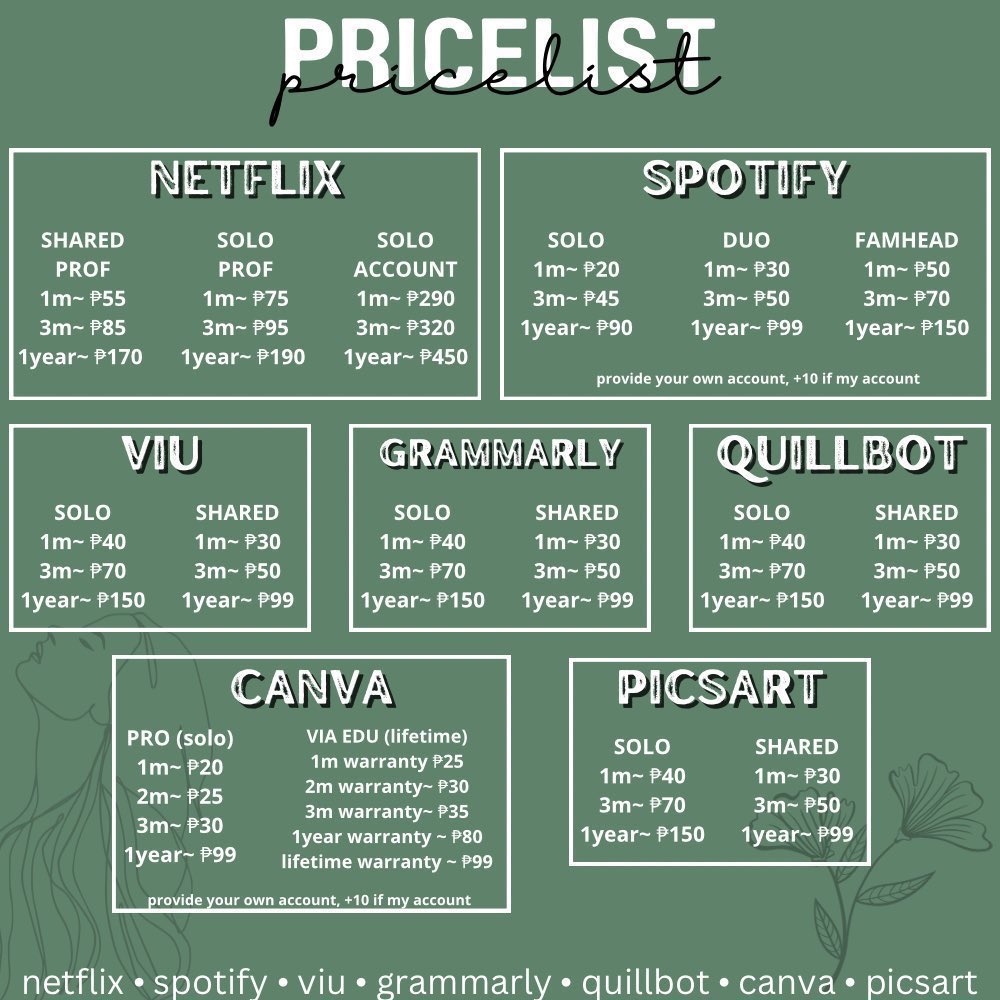 atelynie's tweet photo. Cheap Premiums Ph Available Here🇵🇭
~ netflix
~ spotify
~ viu
~ canva
~ grammarly
~ quillbot
~ and many more…

🍑own account
🍑FULL WARRANTY

🔖 solo shared account profile viu grammarly pro edu gold looking for seller buyer lfb wts discounted prems legit for sale maker supplier https://t.co/AM6vJOwZ6V