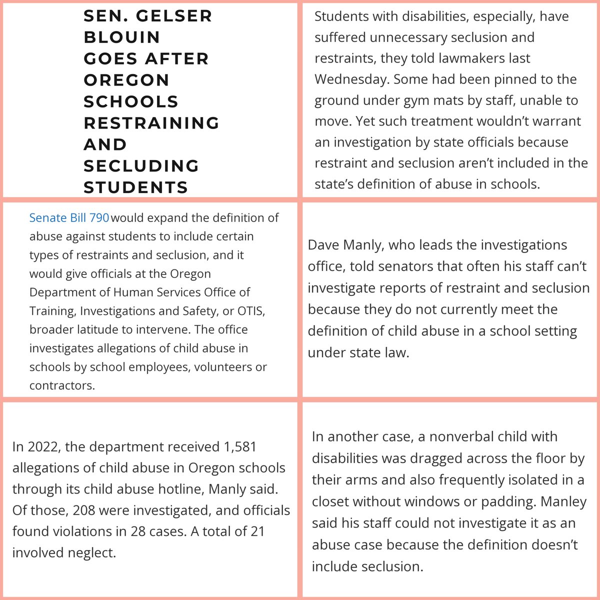 unsilenced_now's tweet photo. #Seclusion and #Restraints are not included in Oregon's definition of #Abuse in schools. Senate Bill 790 would expand the definition of abuse. Children should never have to endure these harmful and overused practices. #EndSeclusion #EndRestraints #HoldThemAccountable https://t.co/IMiXPuZcuF