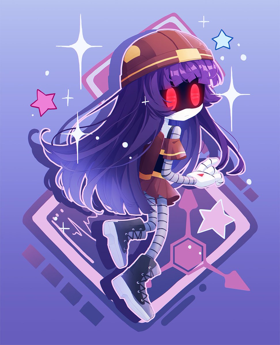 long hair red eyes 1girl solo purple hair star (symbol) black footwear  illustration images