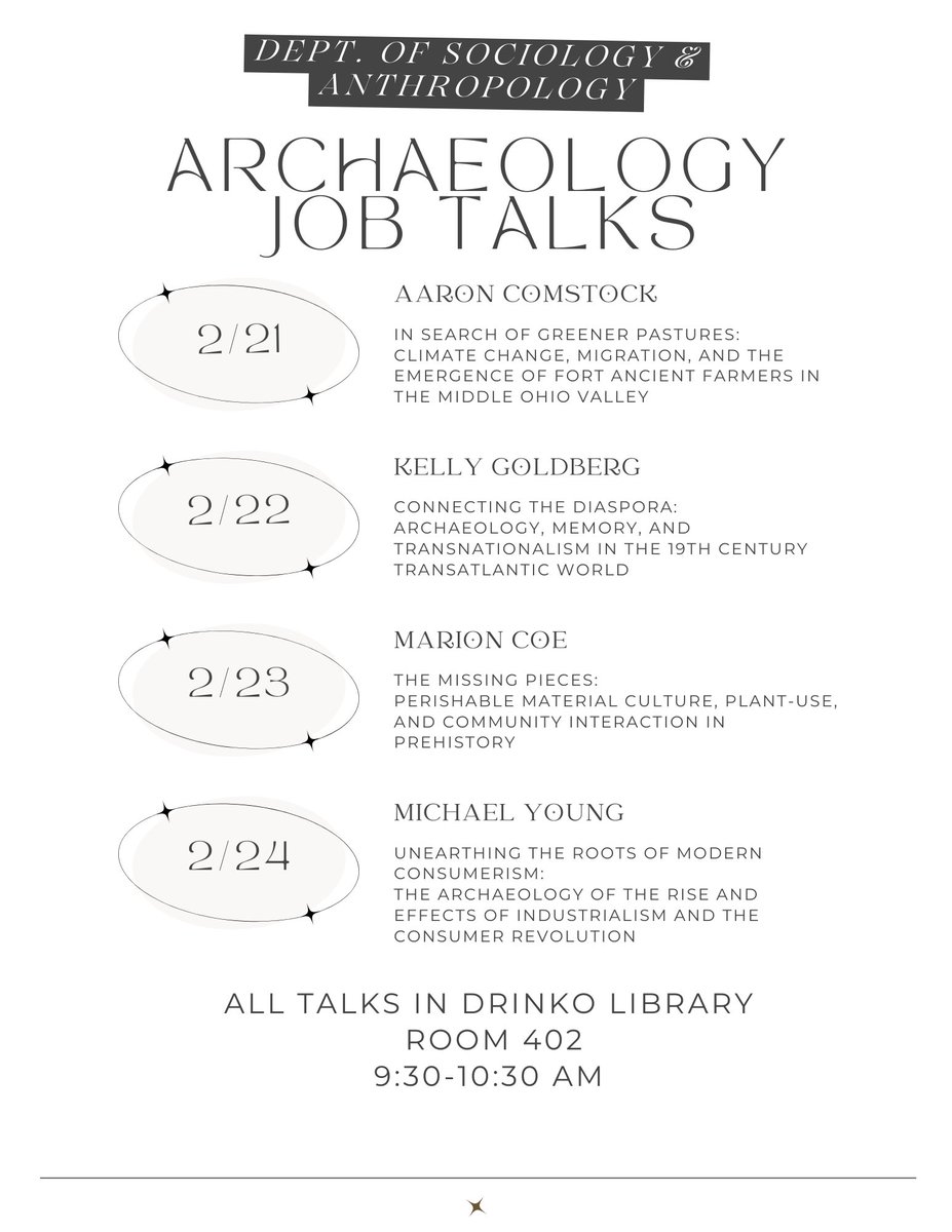 It's a big week next week for my home department. We have four outstanding candidates for our position in archaeology coming to campus.