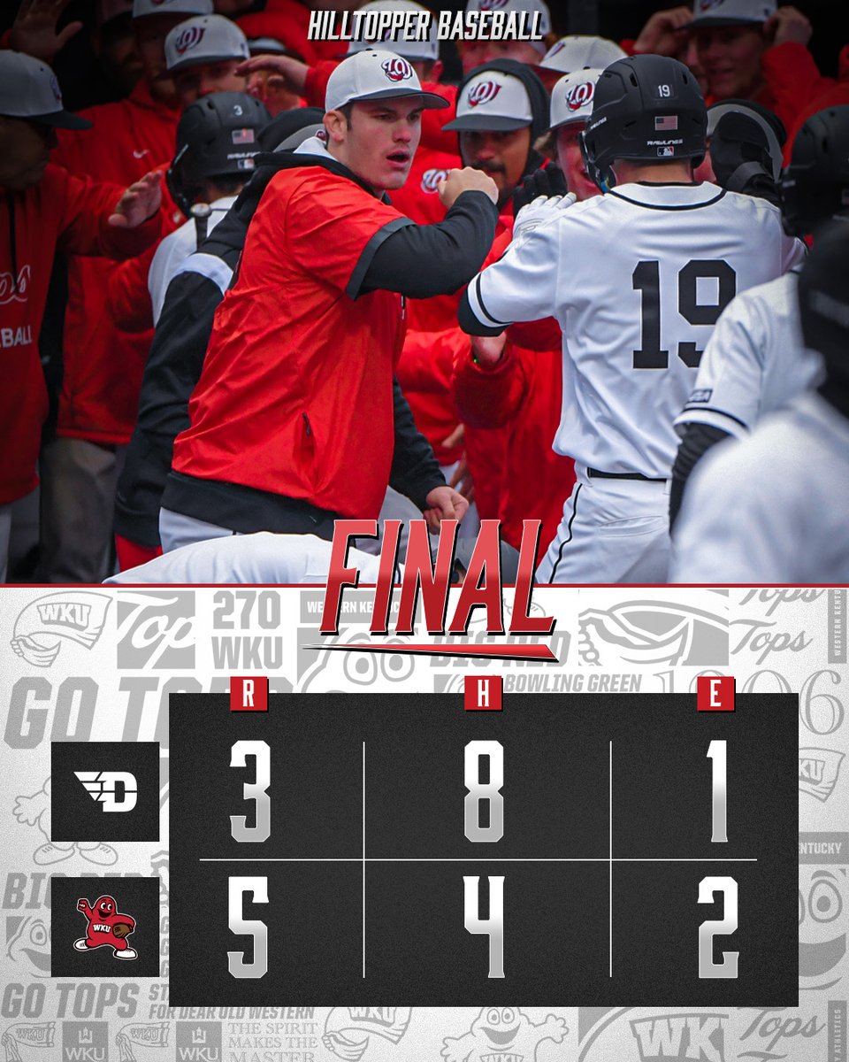 WKU_Baseball's tweet photo. ๐๐๐๐ ๐๐๐ ๐๐ ๐๐๐๐๐๐๐ ๐๐๐! โพ๏ธ
WKU uses a five-run sixth inning to beat Dayton 5-3 on Opening Day!
#GoTops | #TopsOnTop https://t.co/cHz2wI8VG0