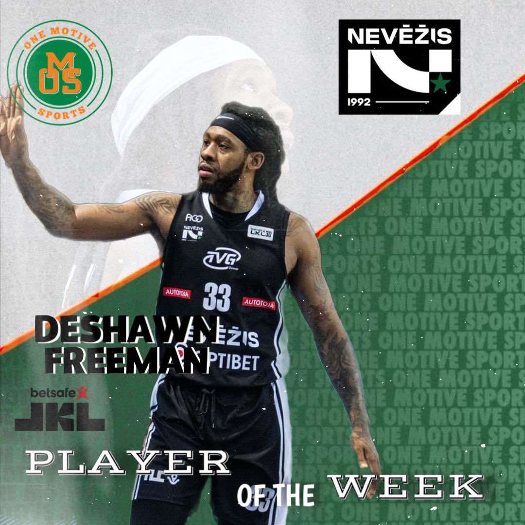 Big time award given to Deshawn Freeman <a href="/Cant_Guard33/">Deshawn Freeman</a> as he was named the Lithuanian LKL Player of the Week by <a href="/EurobasketNews/">Eurobasket</a>! 

The 6’7” Rocky Mount, N.C native had two huge games against Jonava and Lietkabelis in which he averaged 21.5 PPG, 5.0 RPG, 2.5 APG &amp; 2.0 SPG! #OMS