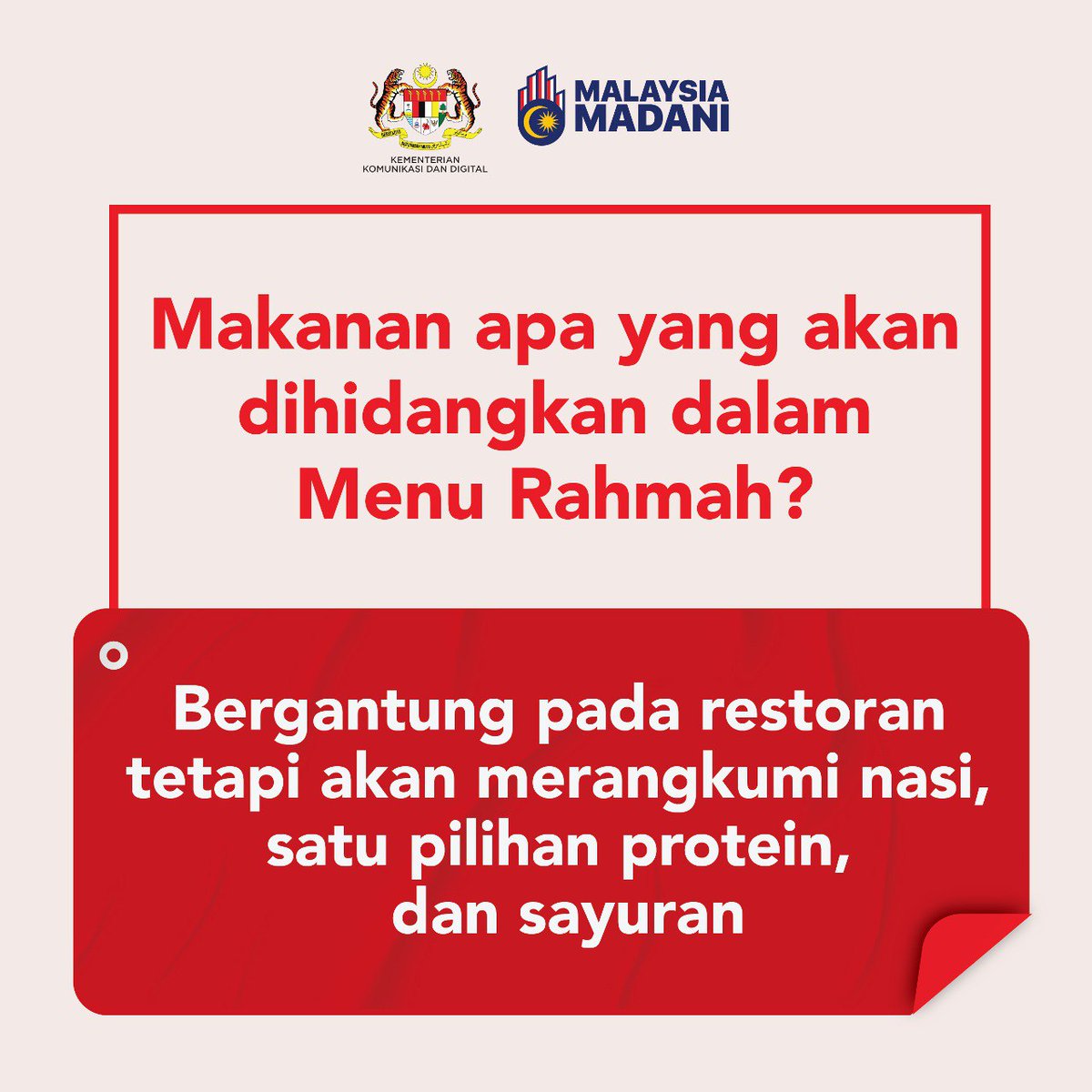 JaPenWPKL's tweet photo. APA ANDA PERLU TAHU TENTANG MENU RAHMAHโ
#MenuRAHMAH
#MenuRM5
#MalaysiaMADANI
#DemiRakyat
#DemiPertiwi
#KLCeria
#CMSWPKL https://t.co/DxqBTvO4Cw