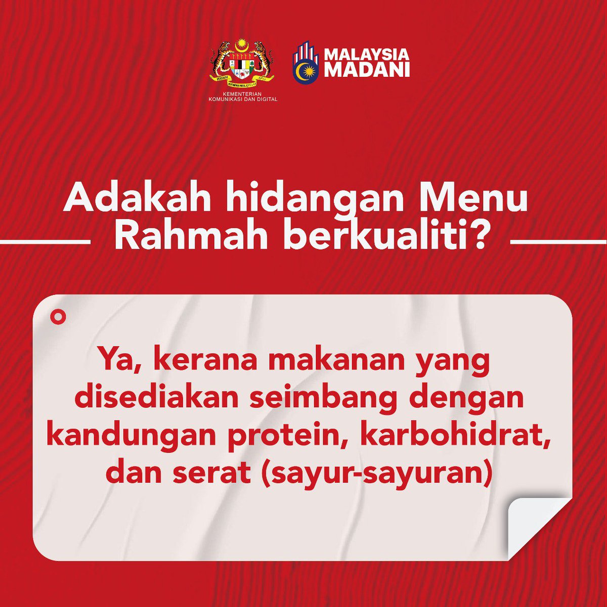JaPenWPKL's tweet photo. APA ANDA PERLU TAHU TENTANG MENU RAHMAHโ
#MenuRAHMAH
#MenuRM5
#MalaysiaMADANI
#DemiRakyat
#DemiPertiwi
#KLCeria
#CMSWPKL https://t.co/DxqBTvO4Cw